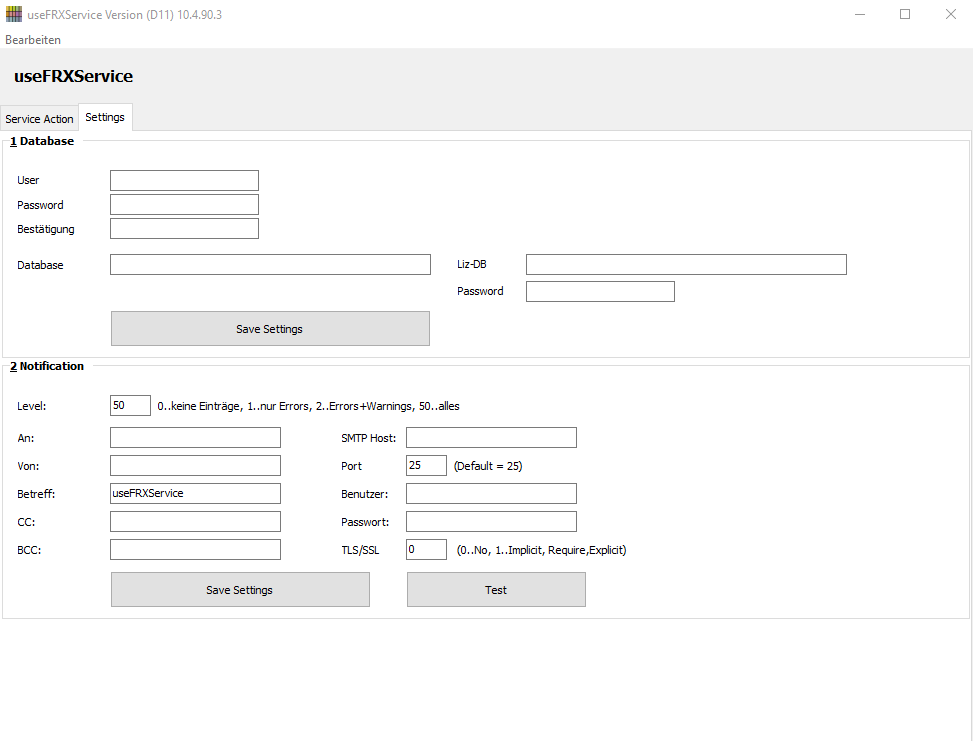 Screenshot FRX Service GUI