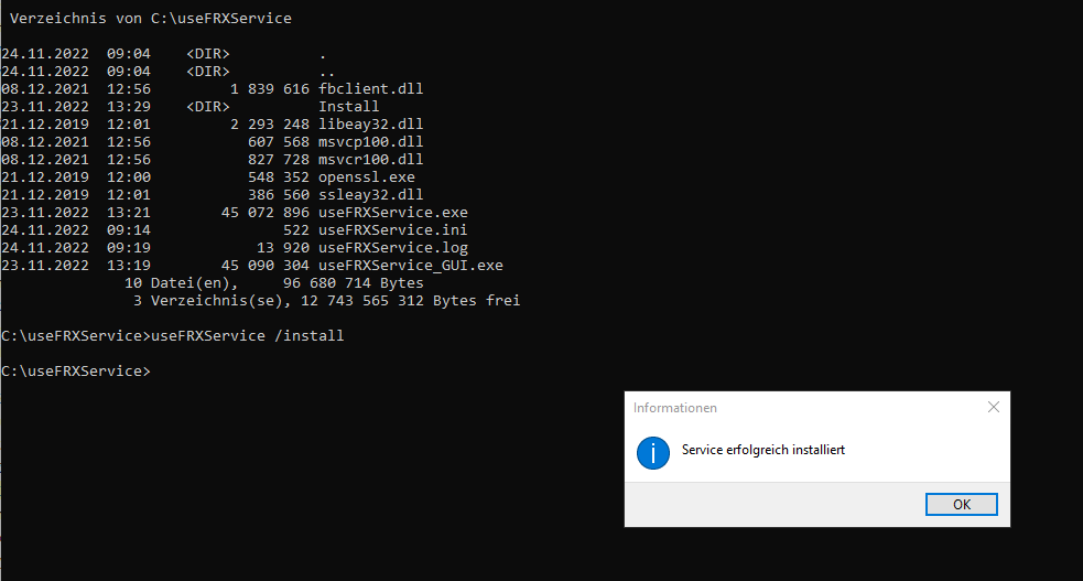 Screenshot FRX Service cmd_install